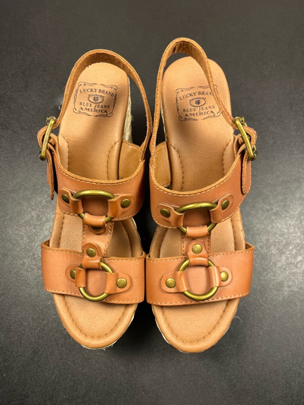 Lucky Brand Tan Leather Ring-Accent Slingback Sandals